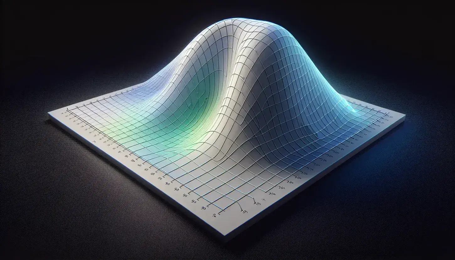 Three-dimensional graph with a color-gradient hill rising from an xy-plane, featuring contour lines and soft shadows for a realistic effect.