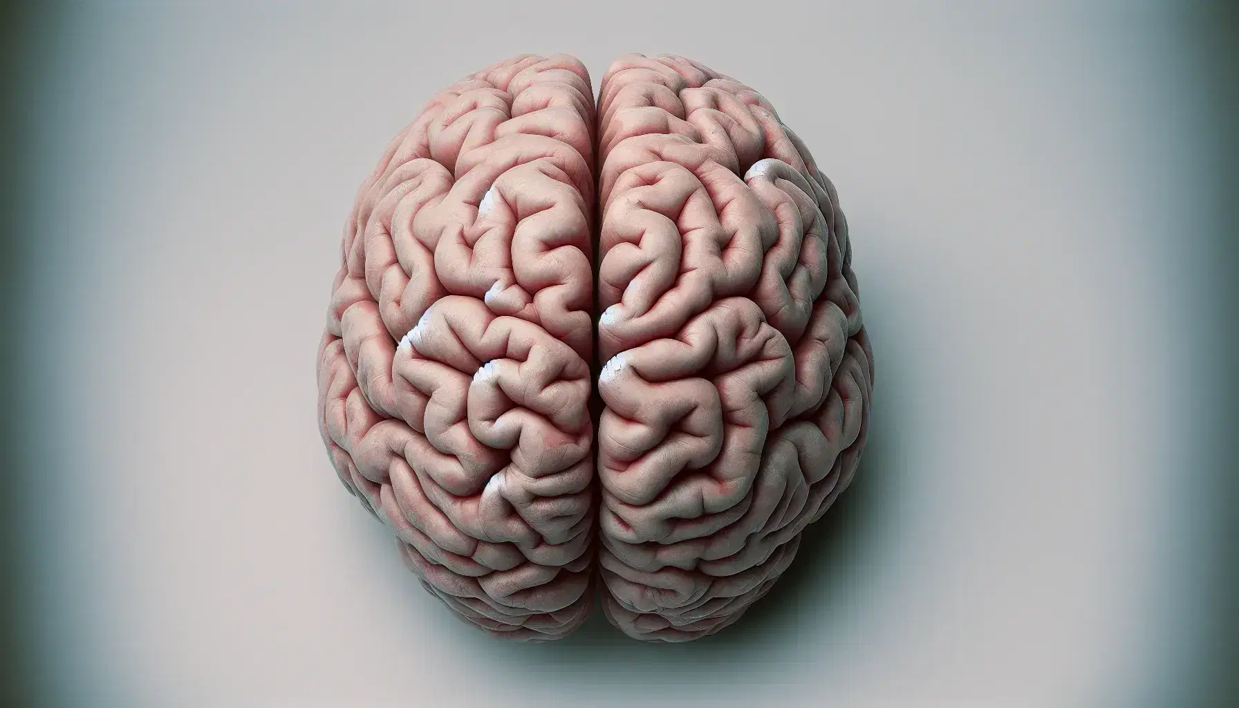 Vista superior de un cerebro humano realista con surcos y textura detallada, mostrando los dos hemisferios y el cerebelo más oscuro.