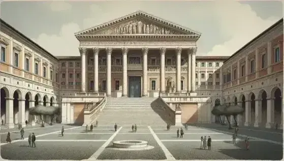 Facciata neoclassica della Sapienza Università di Roma con colonne corinzie, scalinata e piazza vivace con studenti e docenti.
