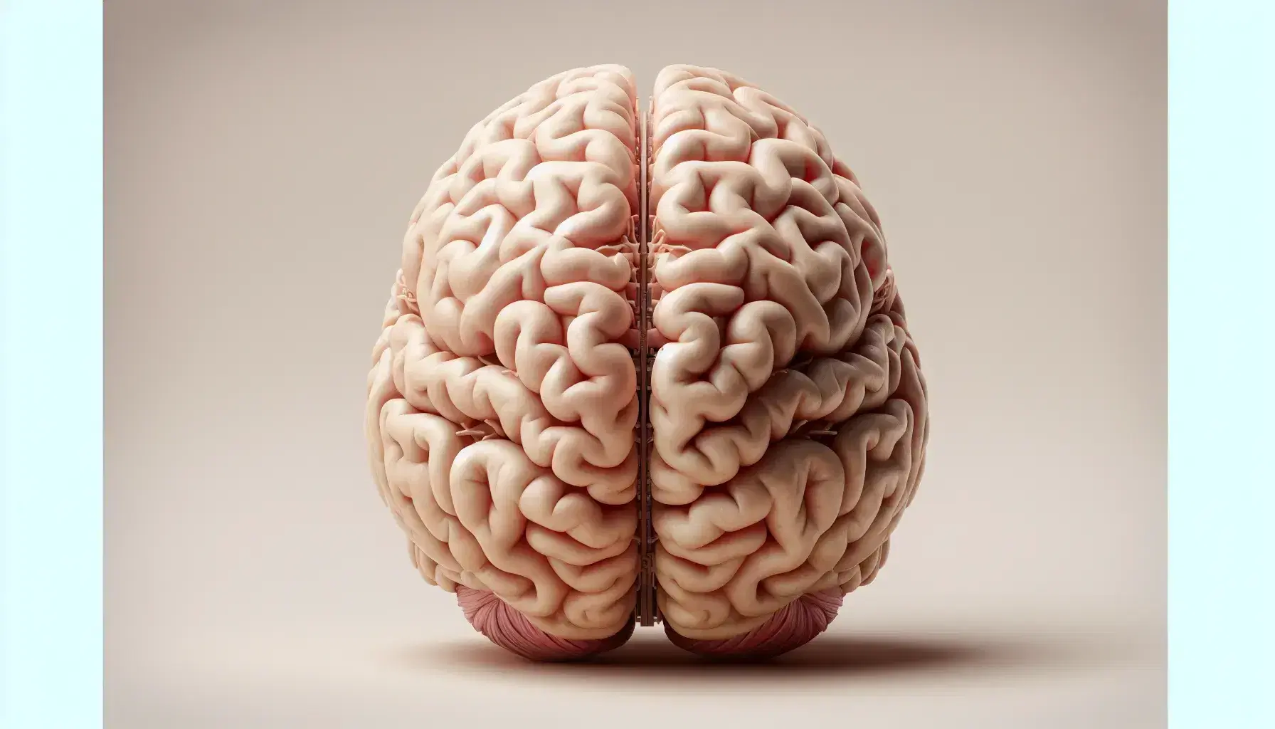 Detailed anatomical model of a human brain sectioned sagittally, showing gyri, sulci and internal structures such as corpus callosum and thalamus.