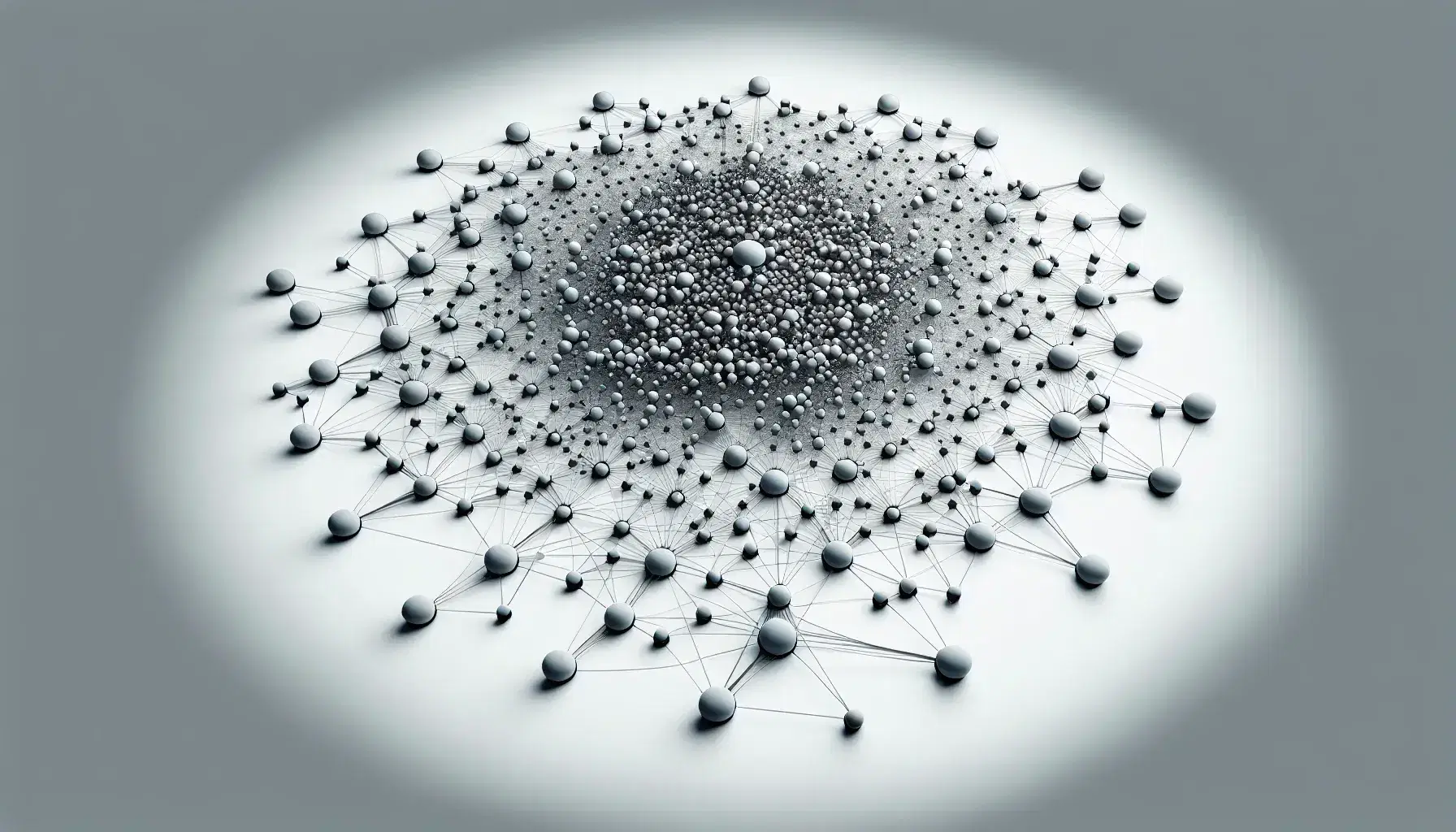 Network of gray nodes interconnected by blue lines on a white background, with a central group of red nodes joined by green lines without closed loops.