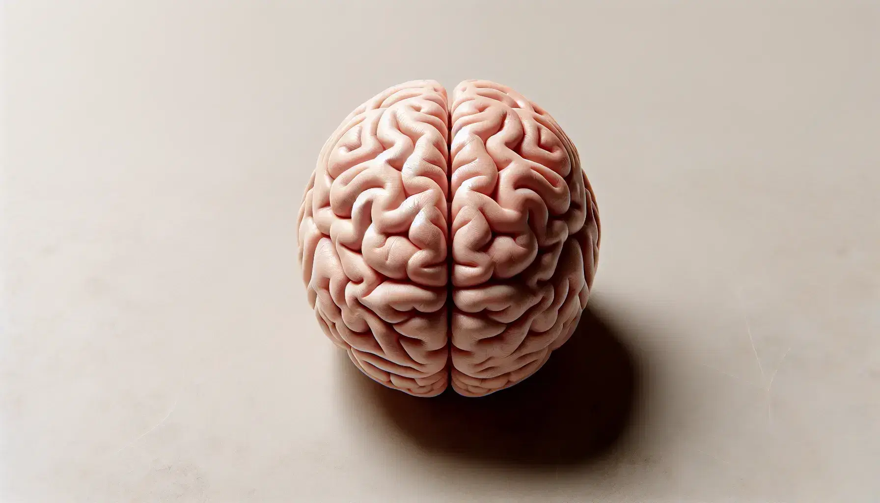 Modelo anatómico 3D del cerebro humano visto desde arriba, mostrando hemisferios y lóbulos frontales, parietales, occipitales y temporales con texturas detalladas.