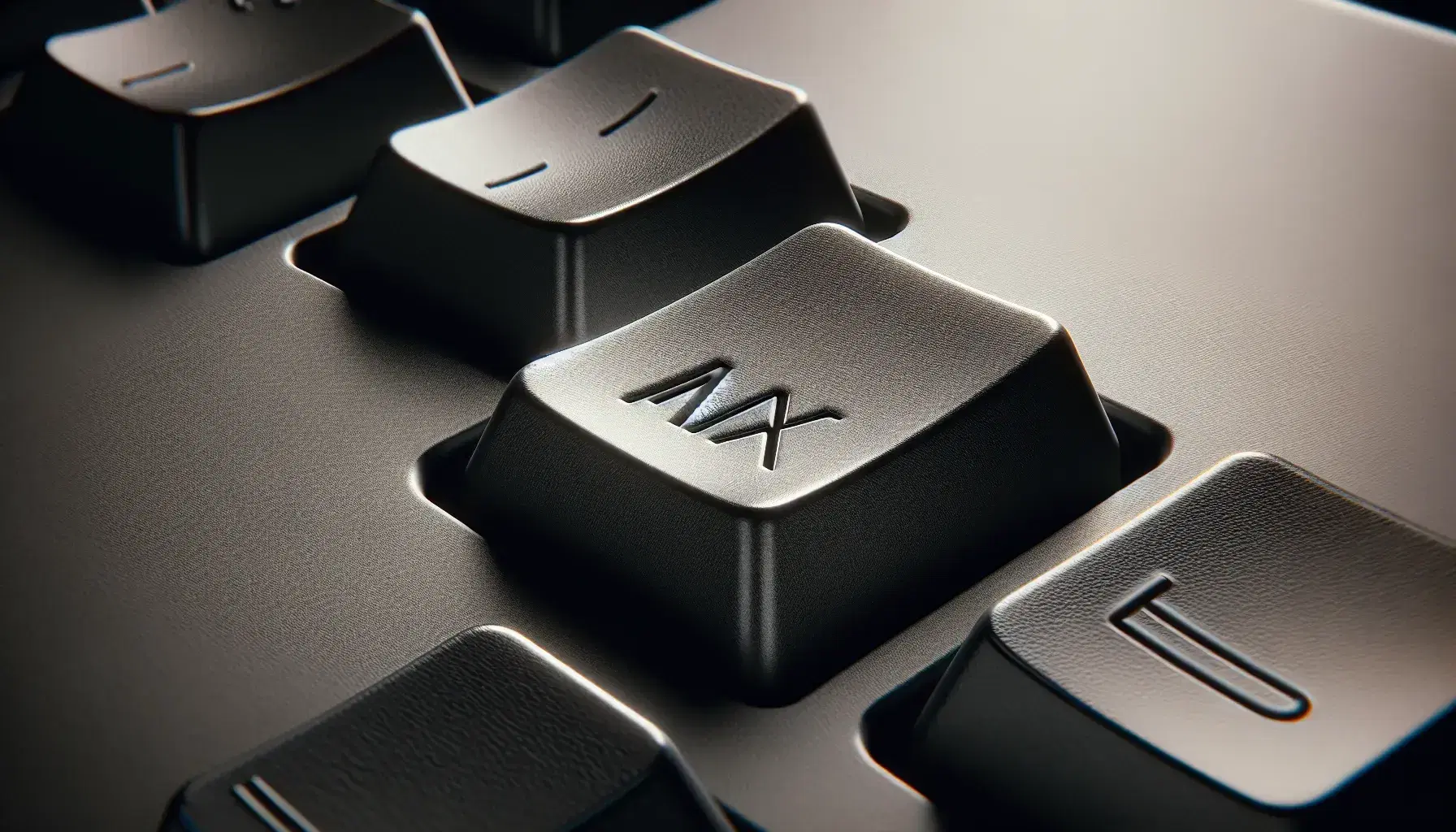 Close-up of a computer keyboard with raised "MAX" key, glossy finish on dark gradient background, surrounding keys blurred.
