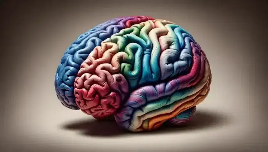 Rappresentazione dettagliata del cervello umano dall'alto con lobi cerebrali colorati: frontale in blu, parietale in verde, occipitale in viola, temporale in rosso.