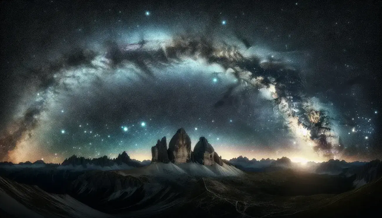 Cielo notturno stellato con Via Lattea, montagne in silhouette e pianeta luminoso, privo di inquinamento luminoso.