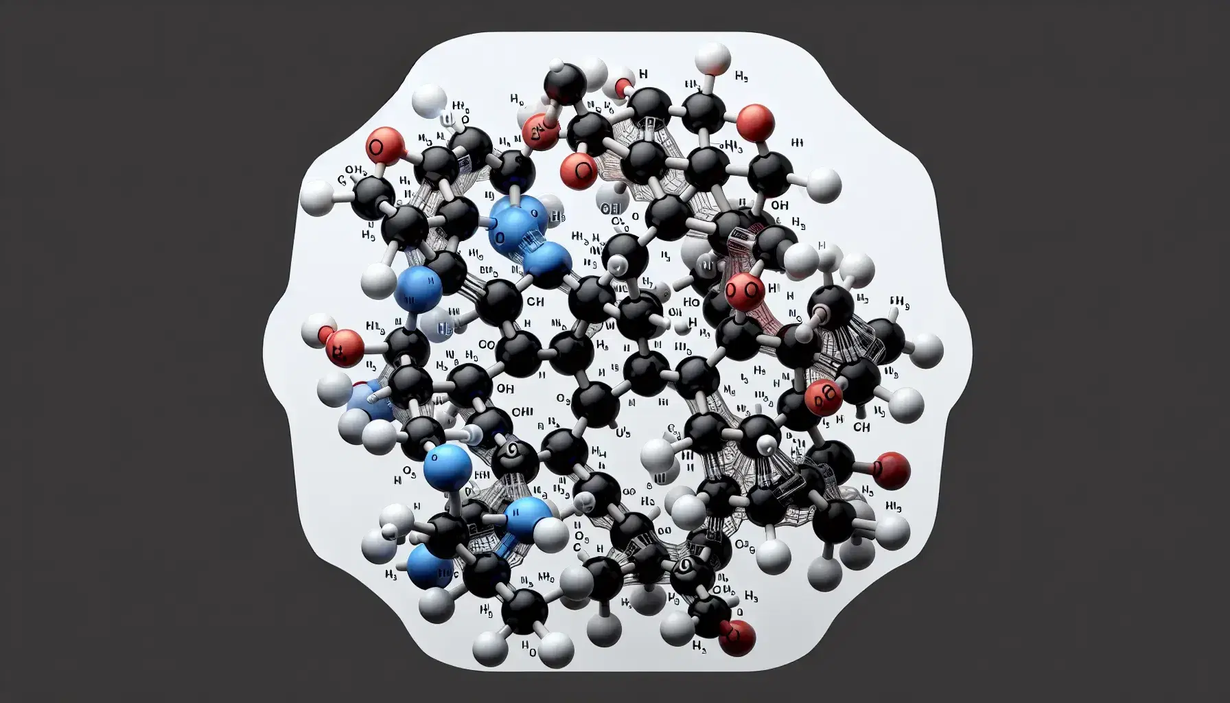 3D molecular model of an amino acid with central carbon, amino group, carboxyl and R side chain indicating a basic amino acid.