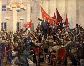 Illustrazione di Lenin acclamato dalla folla