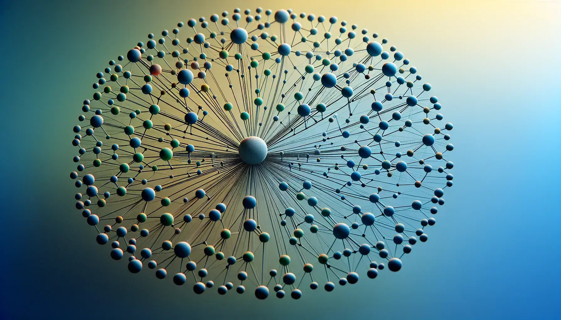 Network of interconnected nodes with blue to red branching structure, similar to a tree, on a blue to yellow gradient background.