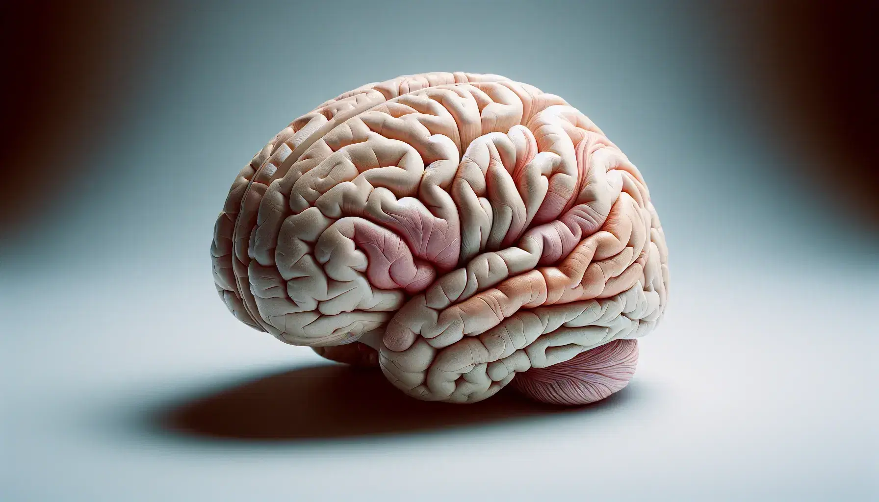 Sezione sagittale dettagliata del cervello umano con enfasi sul prefrontale e ippocampo, su sfondo neutro per uso didattico.