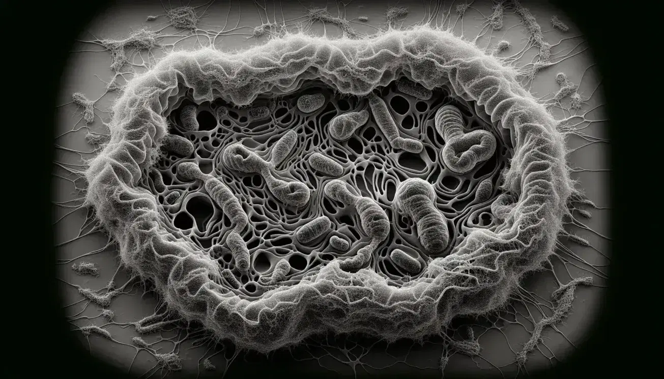 Vista microscopica al trasmissione elettronica del reticolo endoplasmatico eucariotico con membrane interconnesse e cisterne.