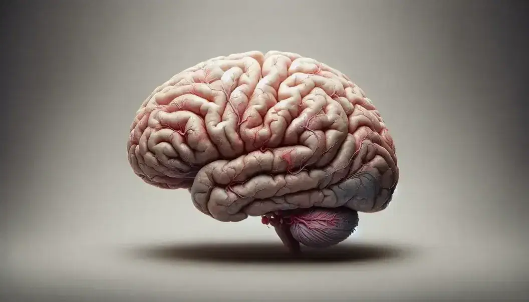 Sezione sagittale dettagliata del cervello umano con lobi frontali, fissura longitudinale, talamo, tronco encefalico e cervelletto evidenziati.