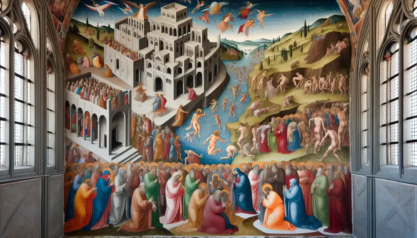 Affresco di Giotto nella Cappella degli Scrovegni che mostra una scena della vita di Cristo, con figure emotive e sfondo architettonico prospettico.