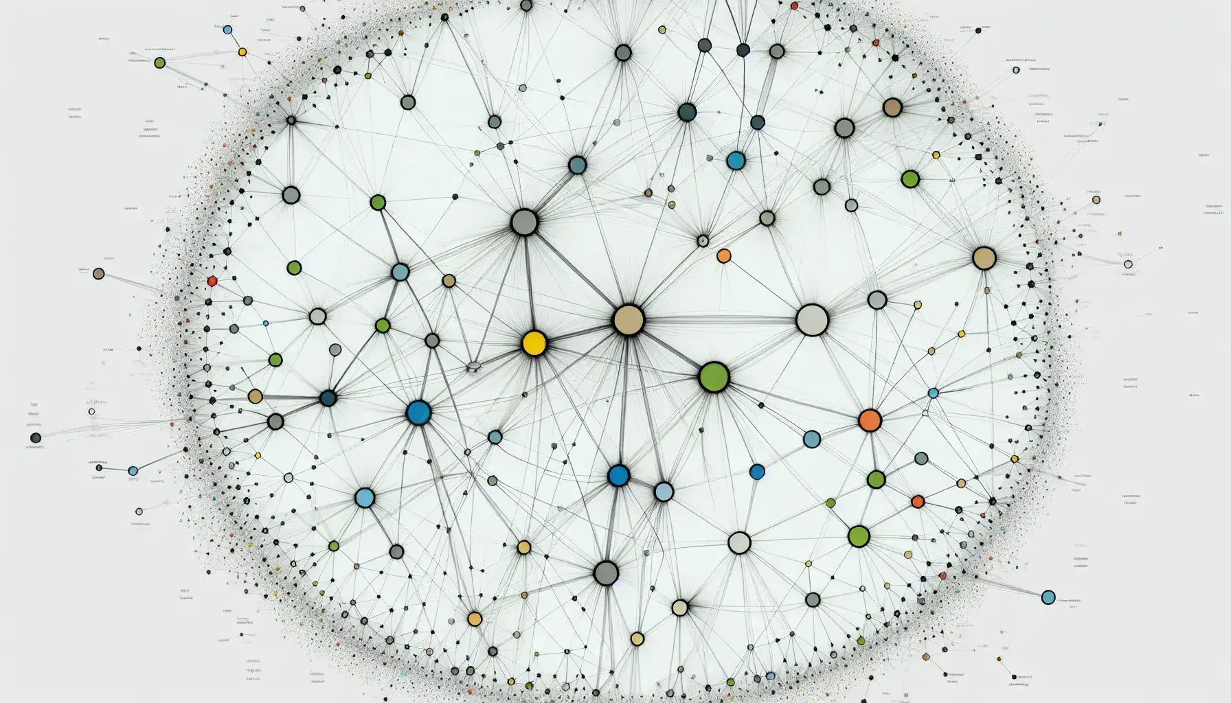 Network of interconnected nodes with a dominant yellow central node and links to secondary nodes, on a white background without legible symbols.