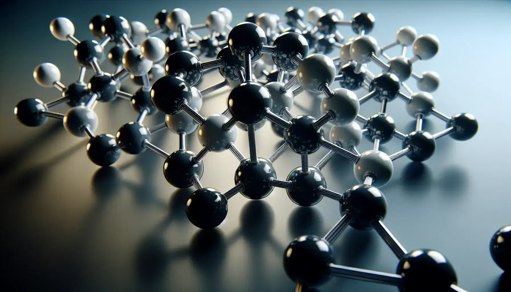3D molecular model with black spheres for carbon atoms, white spheres for hydrogen, and gray rods for bonds, highlighting a chiral center.