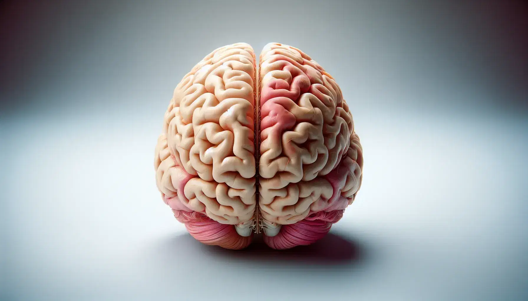 Detailed anatomical model of a sagittally sectioned human brain, showing cerebral cortex and internal structures on a neutral background.