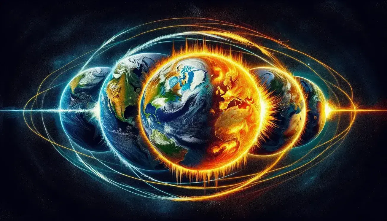 Rappresentazione artistica del sistema Terra-Sole con la Terra in quattro fasi orbitali che indicano le stagioni.