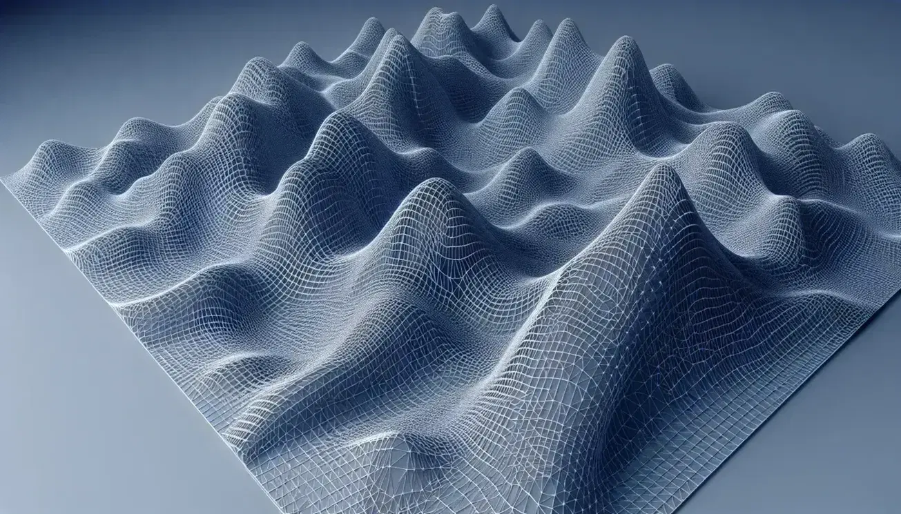 3D wireframe model showcasing a complex algebraic surface with a gradient from deep to light blue, set against a plain background to highlight its intricate mesh structure.