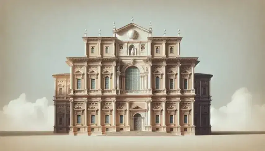Palazzo Ducale di Urbino in mattoni ocra e dettagli in pietra bianca, con portale ad arco e finestre rettangolari su cielo sereno.