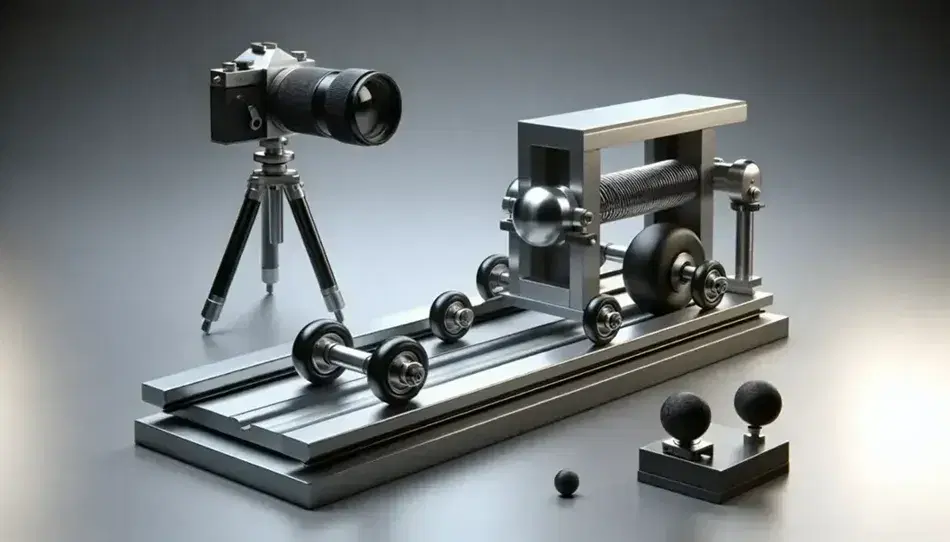 Low-friction metal track with dynamic cart, spring-loaded launcher, high-speed camera and force sensor to demonstrate Newton's laws.