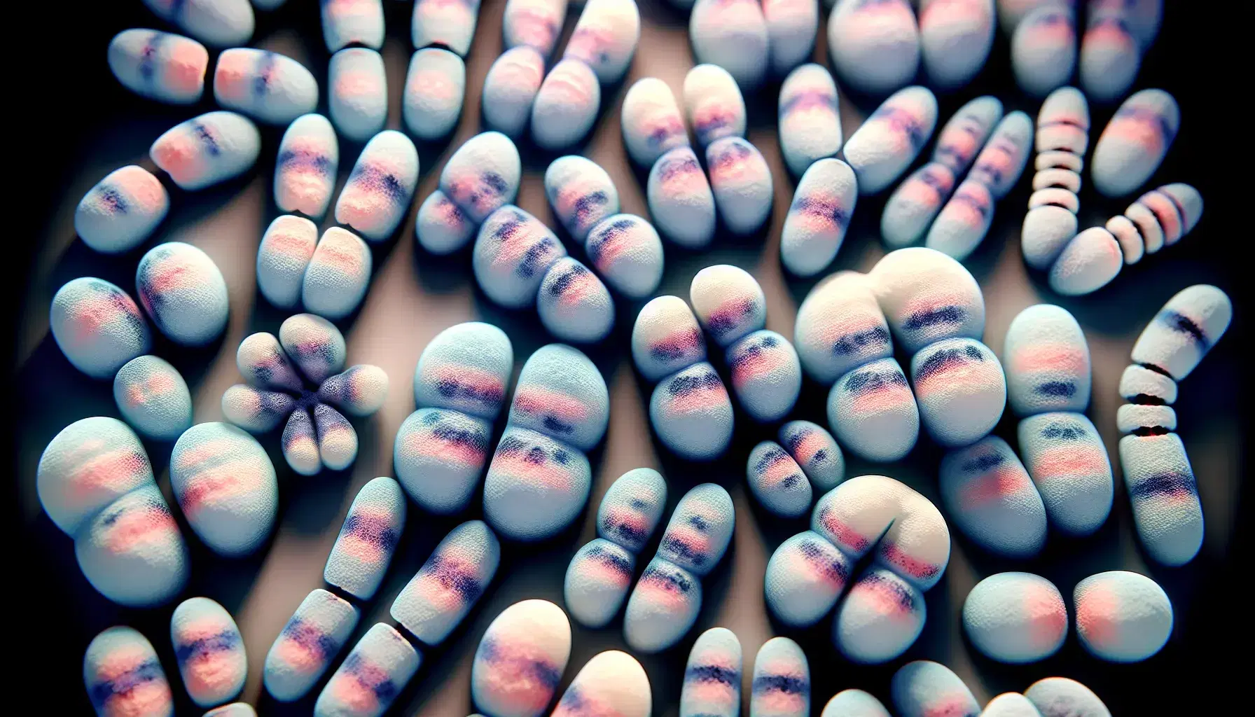 Cariotipo humano durante la metafase con 23 pares de cromosomas en tonos rosas y azules, destacando los cromosomas sexuales X y Y.