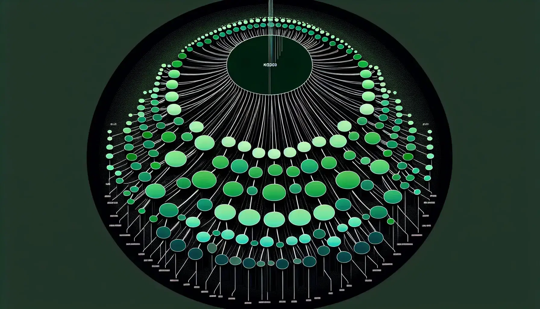 Hierarchical tree structure with a dark green root node, branching out to lighter green nodes connected by black lines, against a neutral background.