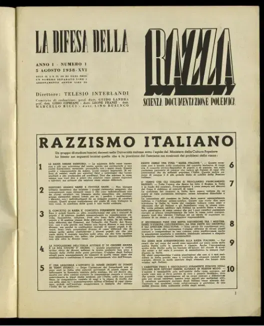 pagina manifesto della razza
