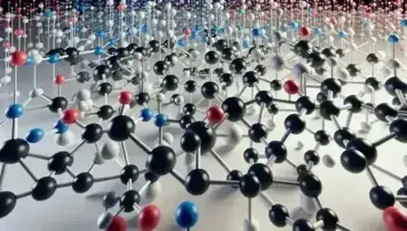 Modelos moleculares tridimensionales con esferas negras, blancas, rojas y azules unidas por varillas que representan átomos y enlaces químicos en distintas configuraciones geométricas.