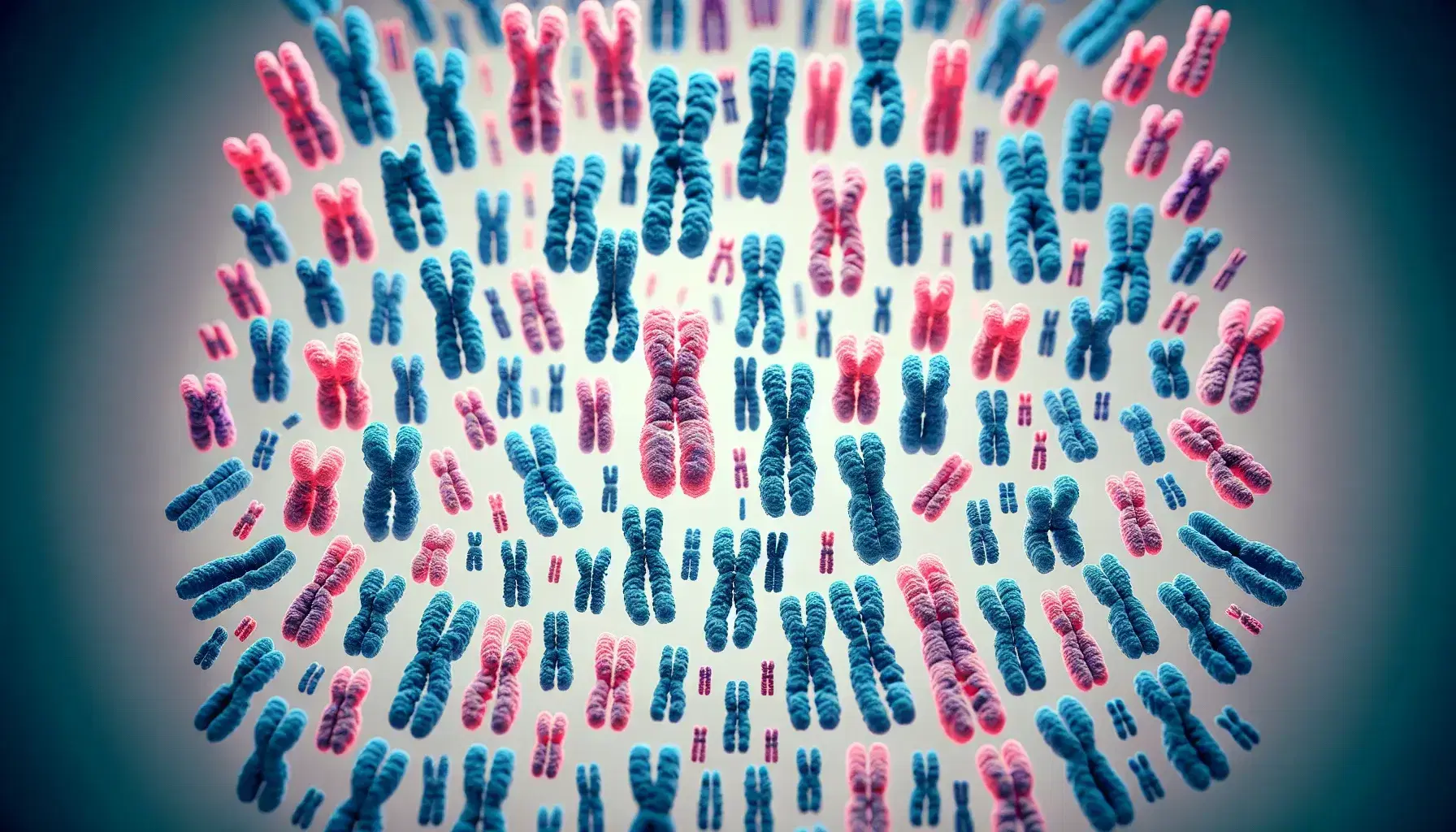 Cromosomi umani ordinati per karyotyping, con cromosomi sessuali X e Y evidenziati, su sfondo neutro.