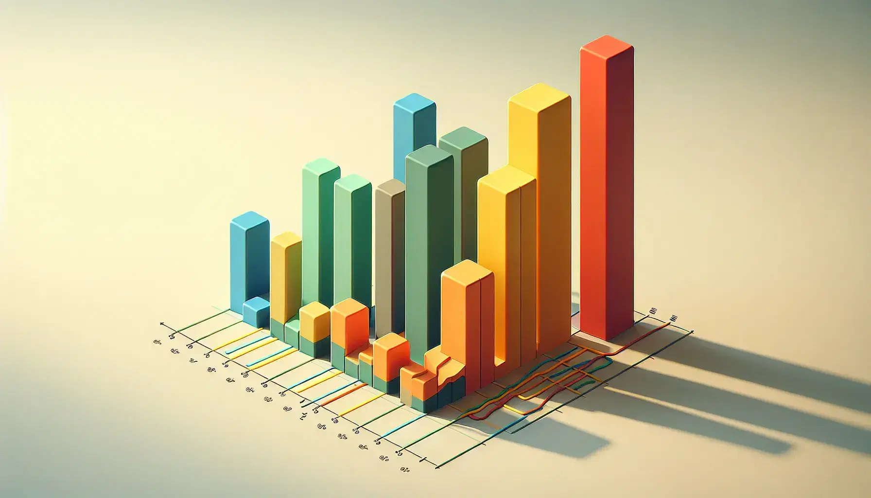 Ascending colorful bar graphs in shades of blue, green, yellow, orange, and red on a light gray background, representing increasing values on an unlabeled axis.