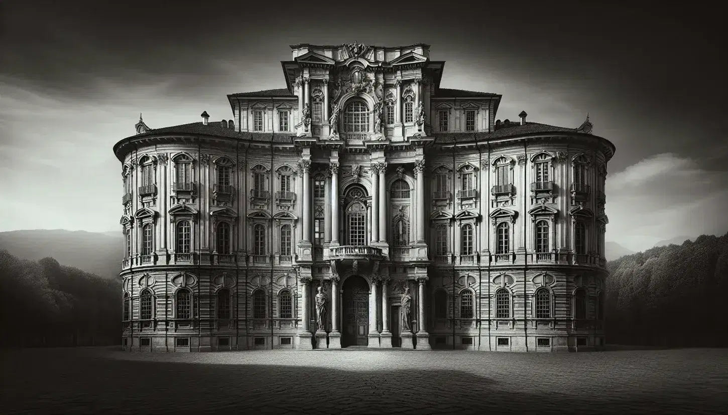 Palazzo Carignano a Torino, facciata barocca con finestre ad arco e colonne corinzie, senza persone, cielo sereno.