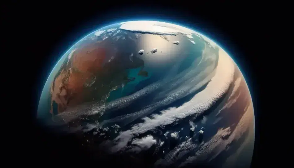 Vista panorámica de la atmósfera terrestre desde el espacio con capas atmosféricas visibles y la curvatura de la Tierra.