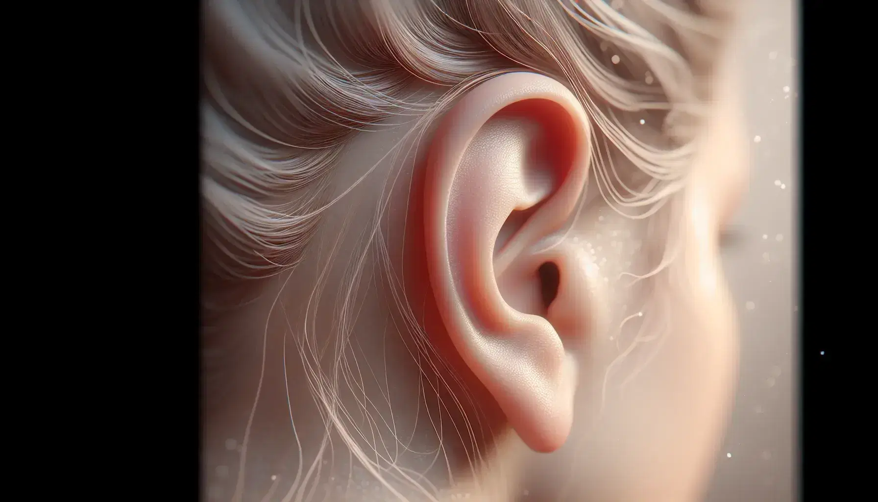 Close-up view of a human ear showcasing anatomical details such as the helix, antihelix, tragus, and lobule against a soft, neutral background.