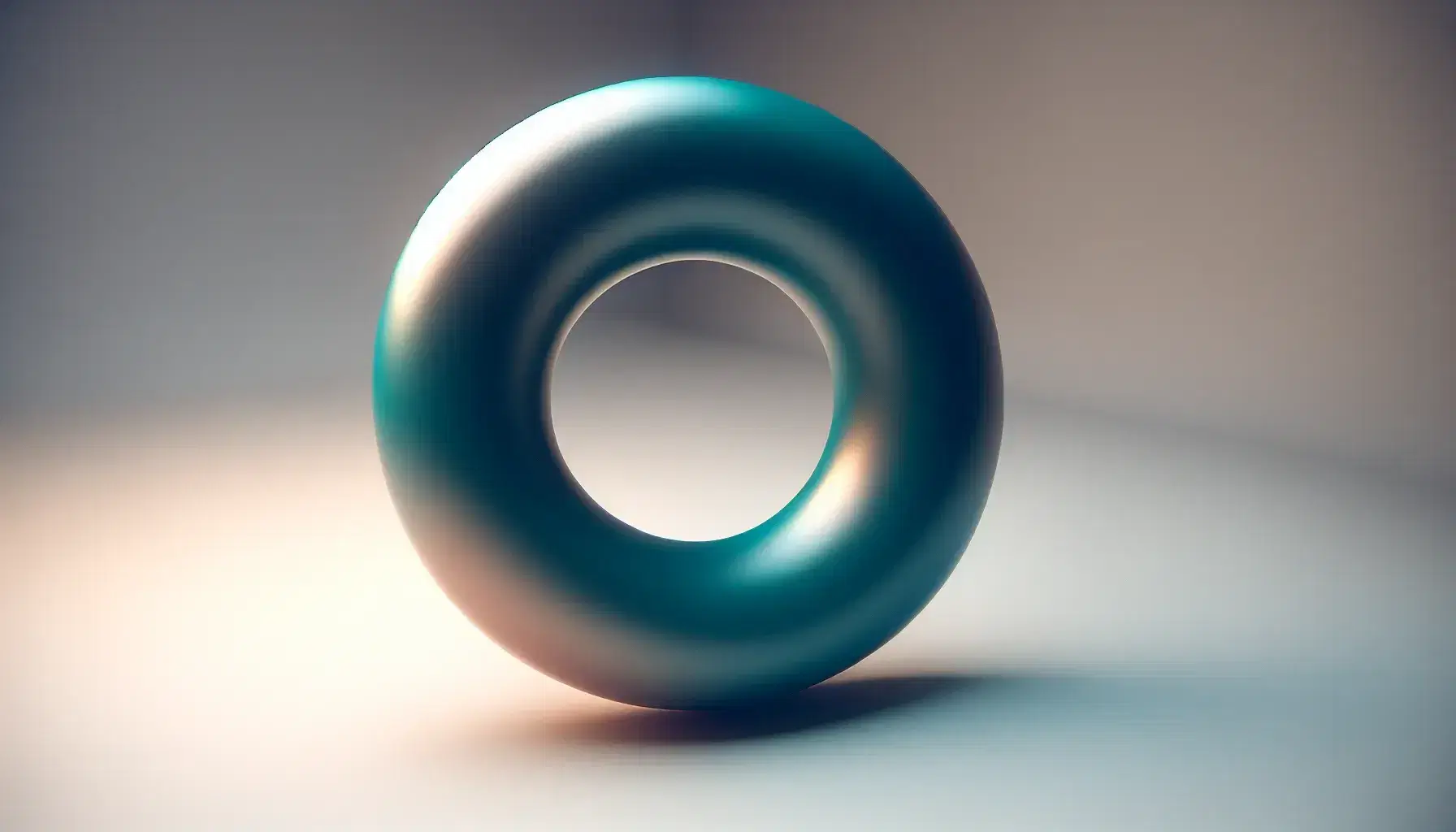 3D glossy torus model with blue to teal gradient, reflecting light with a soft shadow on a neutral background, highlighting its doughnut-shaped surface.