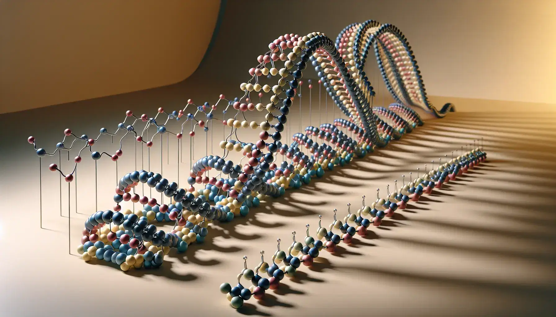 Modelos moleculares tridimensionales mostrando estructuras de proteínas desde la secuencia de aminoácidos hasta la estructura cuaternaria.