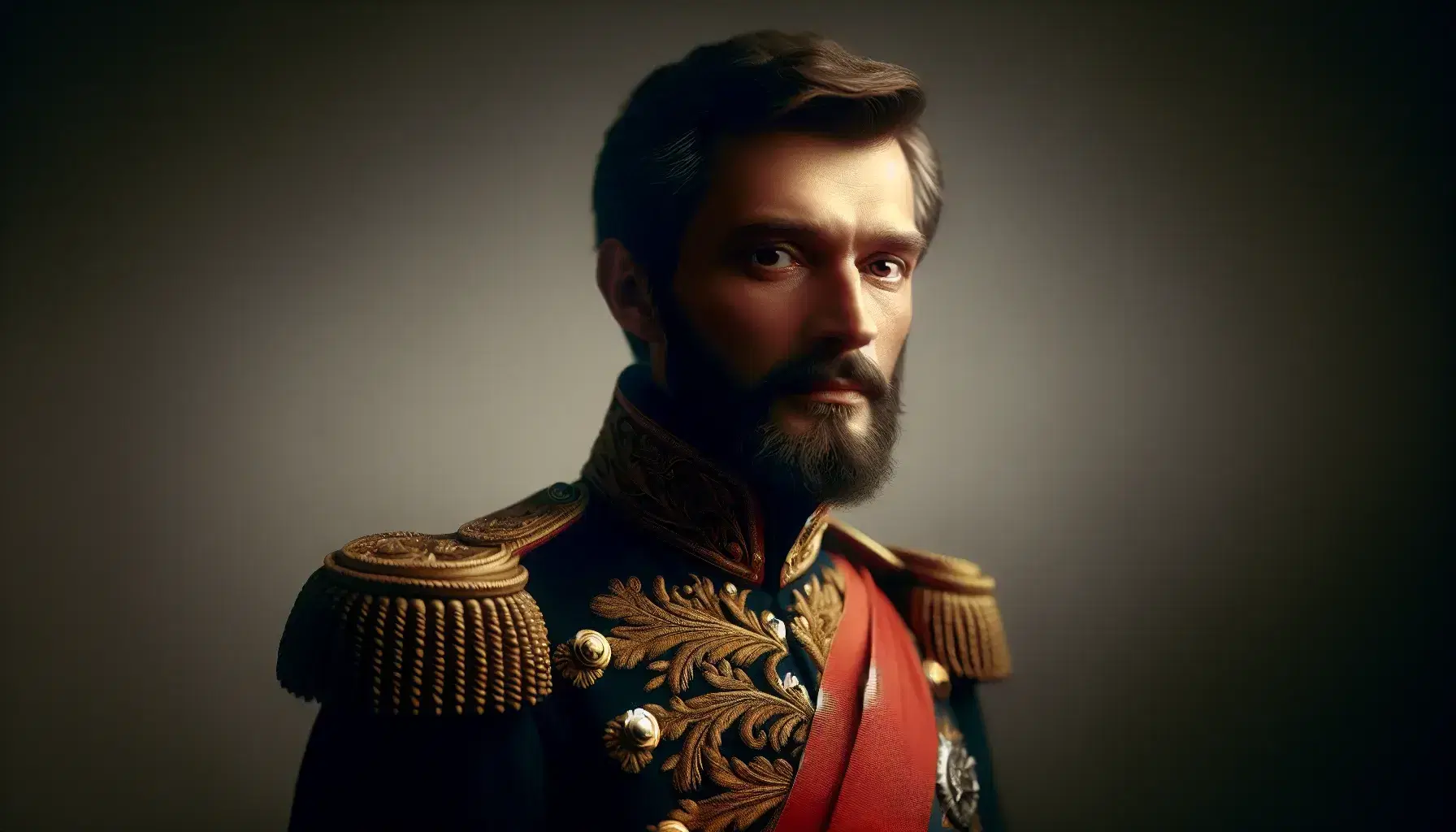 Ritratto a colori di Napoleone III in uniforme militare decorata, con sguardo diretto e sfondo sfumato.