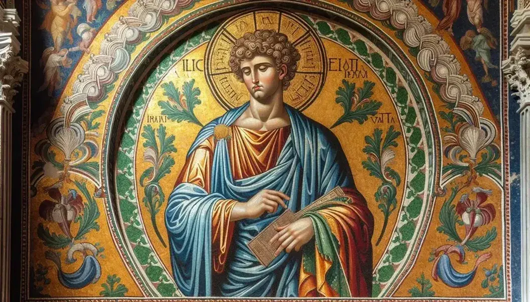 Mosaico dell'abside della Basilica di Sant'Agnese in Agone con figura centrale aureolata su sfondo dorato, tra motivi geometrici e floreali.