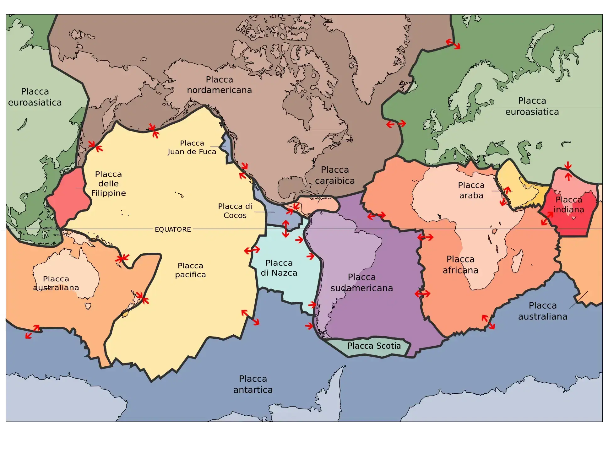 Mappa delle placche tettoniche della Terra