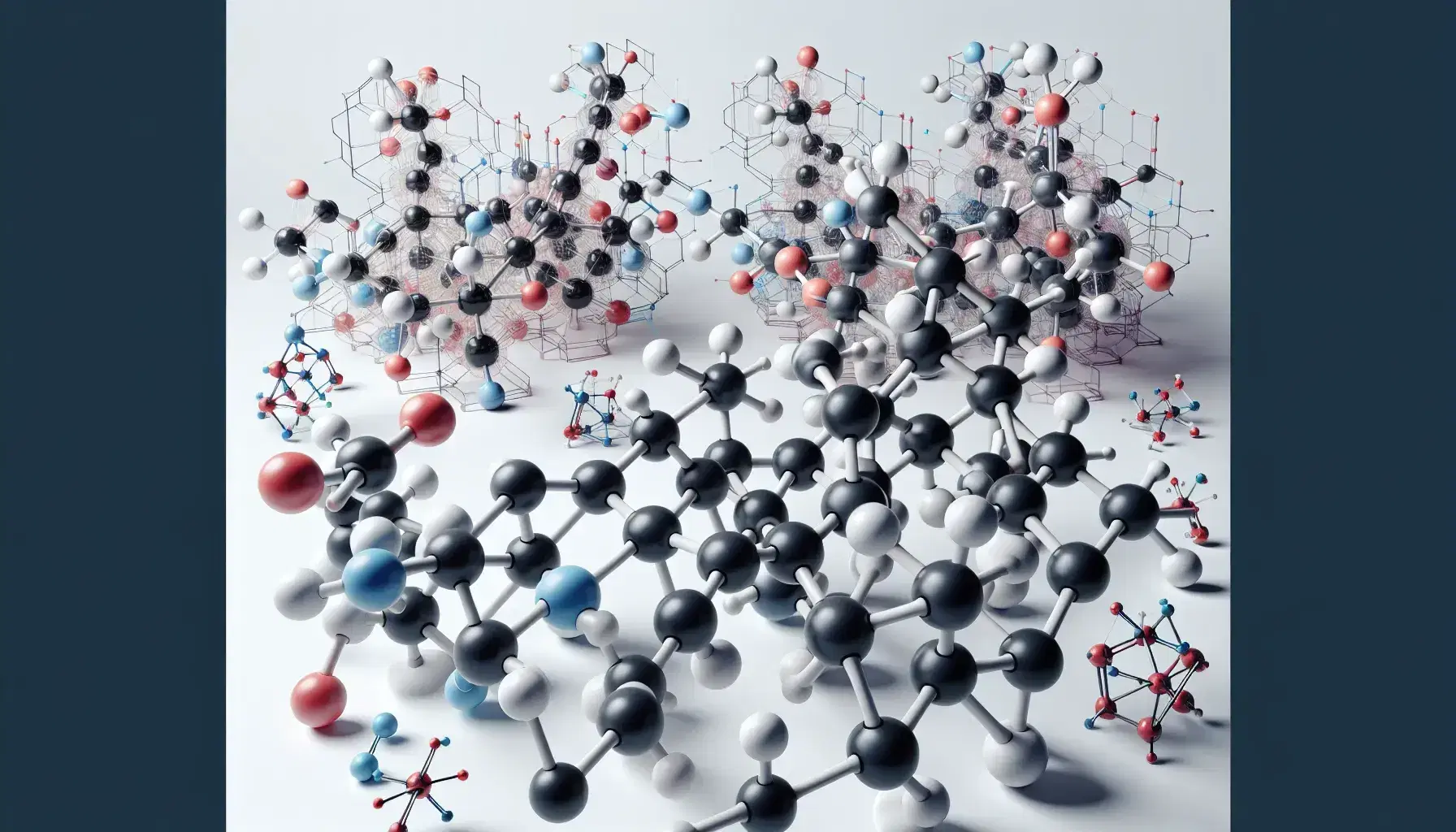 Three-dimensional molecular models showing structural isomers with atoms colored by type, some linear and some branched, on a white background.