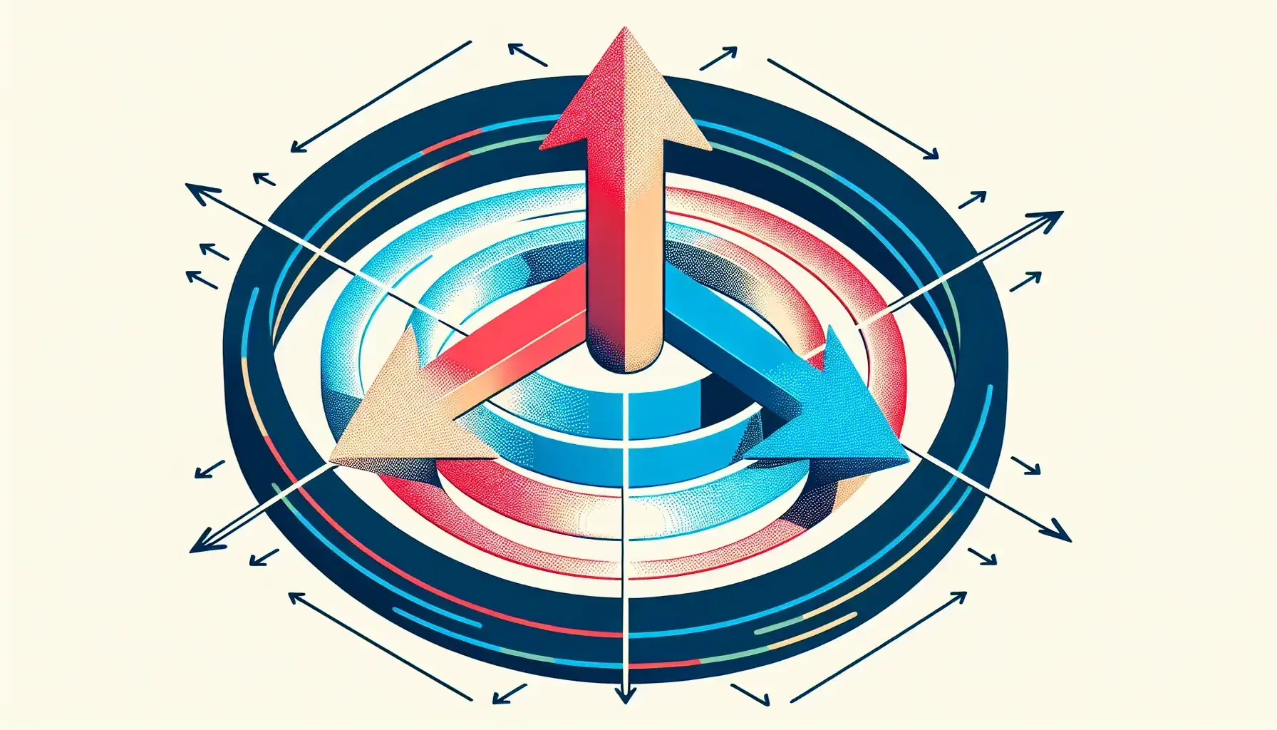Three colored arrows representing 3D vectors originating from a central point, with red, blue, and green arrows indicating different directions in space.