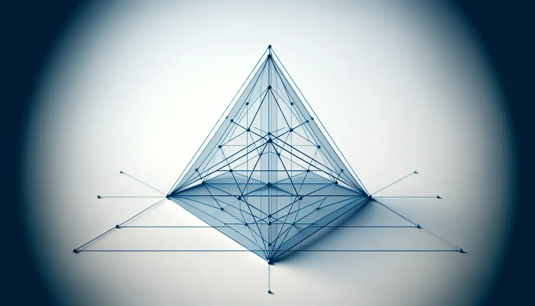 Equilateral triangles nested within each other on a white background, with a star pattern connecting vertices, showcasing geometric symmetry and contrast.