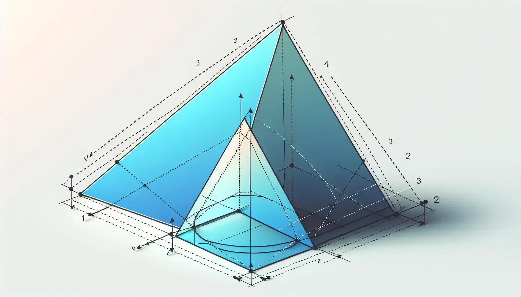 Two similar triangles demonstrating dilation, with dashed lines connecting vertices, set against a plain white background, emphasizing scale transformation.