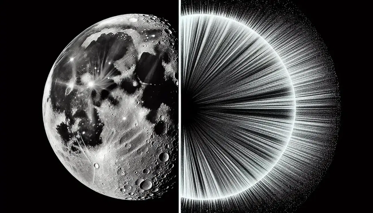 Side-by-side telescope photos comparing sharp lunar surface details on the left to coma aberration distortion on the right with smeared moon edges.