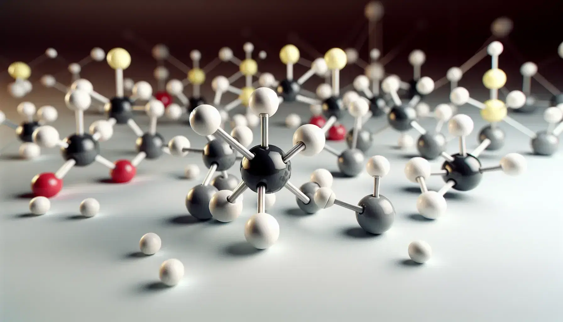 Three-dimensional molecular models with methane CH4 in the center, water H2O on the left and sulfur hexafluoride SF6 on the right on a light background.