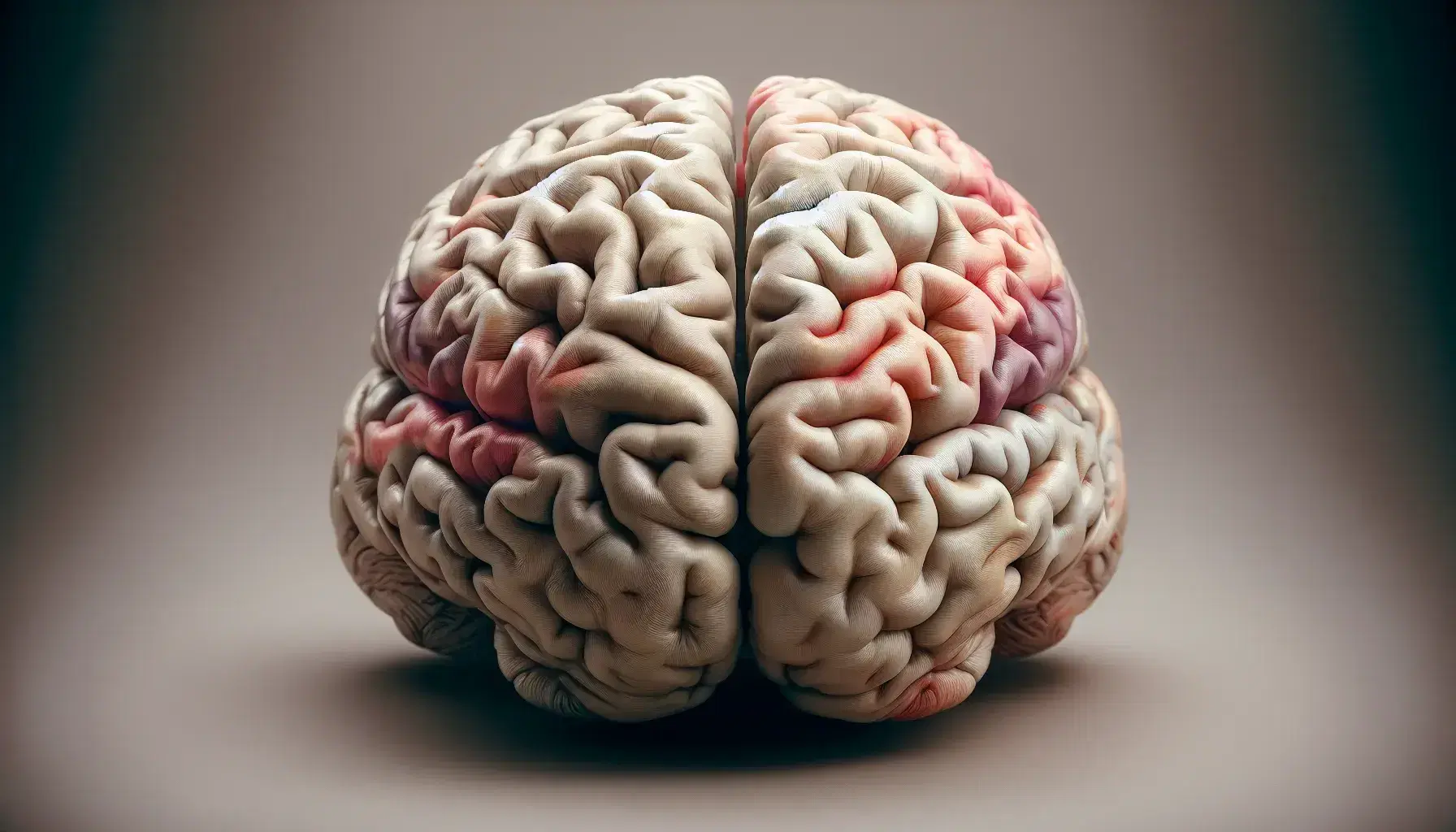 Anatomical model of the dissected human brain with detail of the lobes and internal structures, flanked by realistic models of the ear and eye.