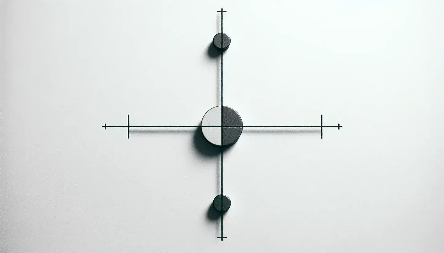Geometric illustration of a T-shaped figure with a perpendicular bisector at the midpoint of a straight line segment on a white background.