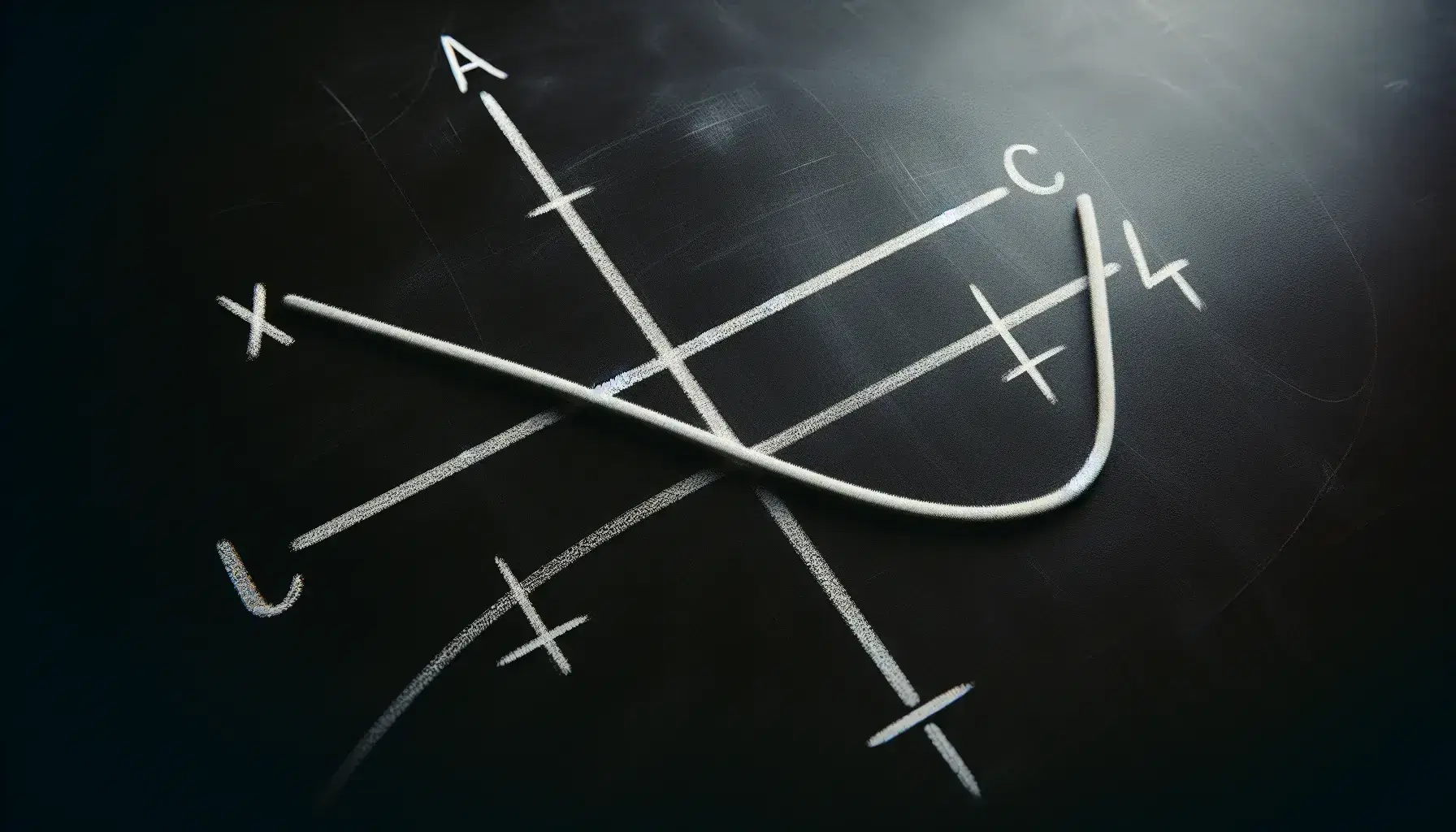 Close-up view of a Cartesian coordinate system on a blackboard with an asymptotic curve approaching the vertical axis.