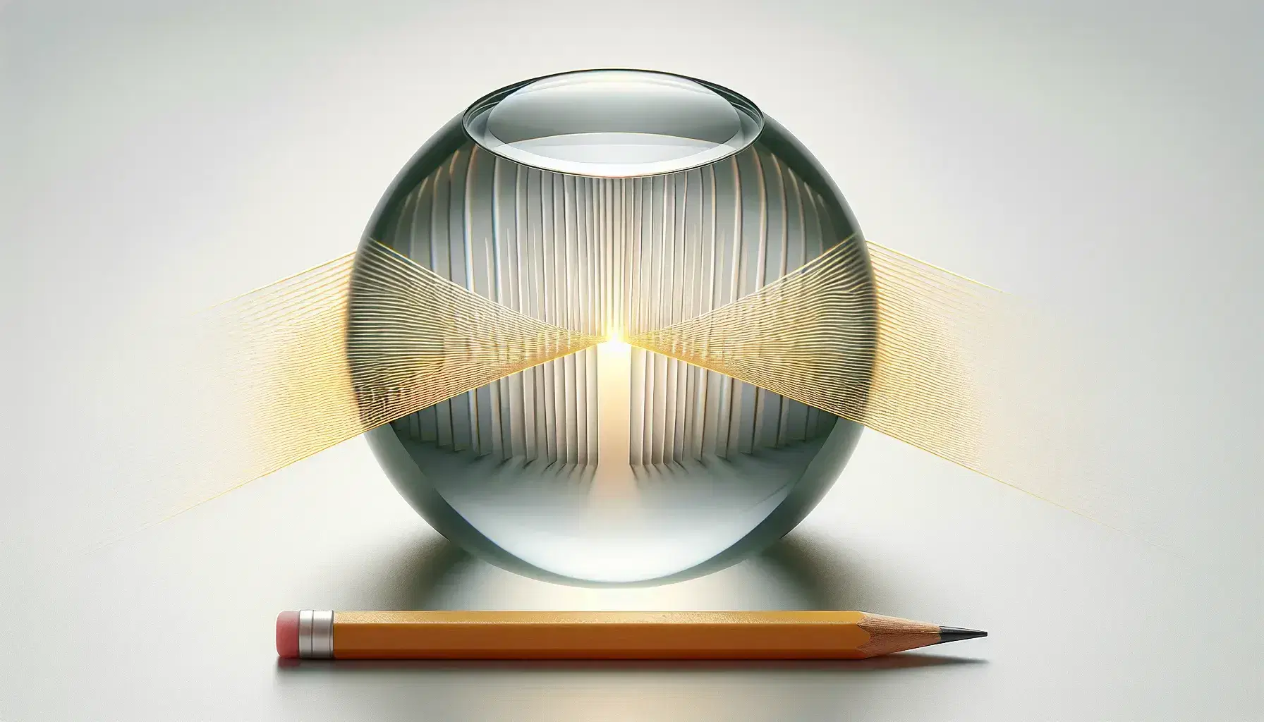 Diverging concave lens demonstrating light dispersion and size reduction effect on a vertically positioned pencil against a white background.