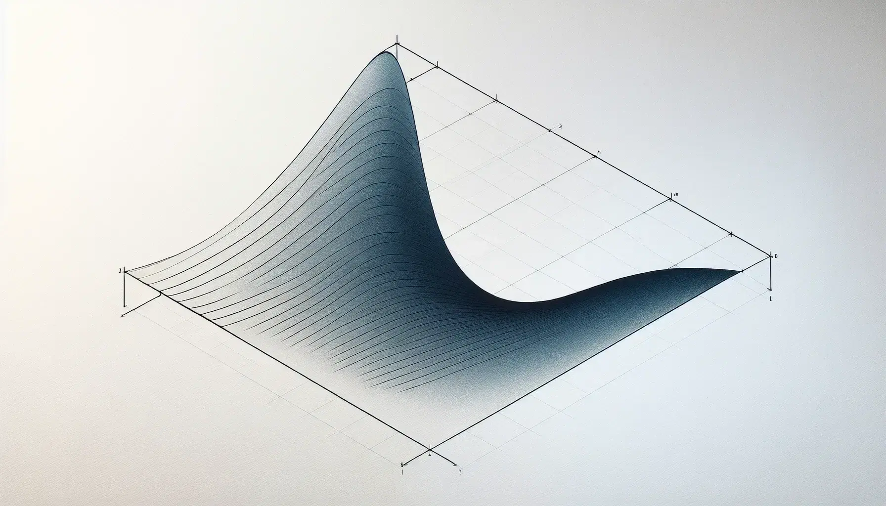 Gradient curve transitioning from blue to green with a peak, flanked by two gray vertical lines and intersected by a red tangent line on a white background.