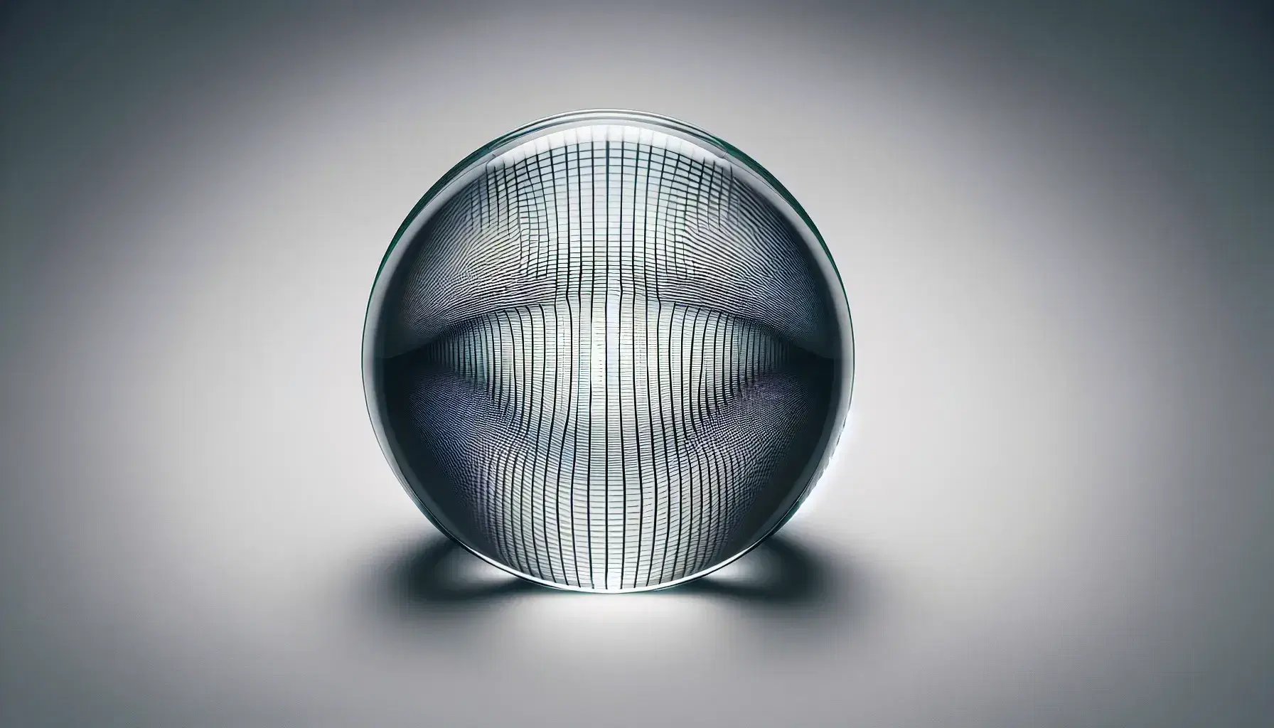 Biconvex glass lens on white background with grid lines showing magnification and distortion through the lens, no text or symbols present.