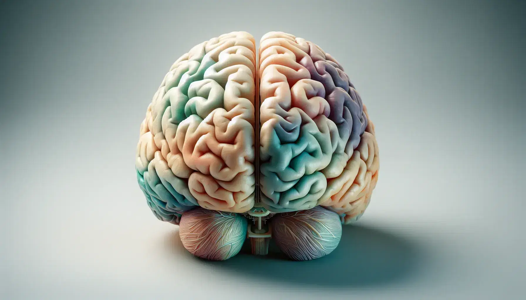 Detailed anatomical model of the human brain sectioned sagittally with colored lobes to highlight the internal structure.